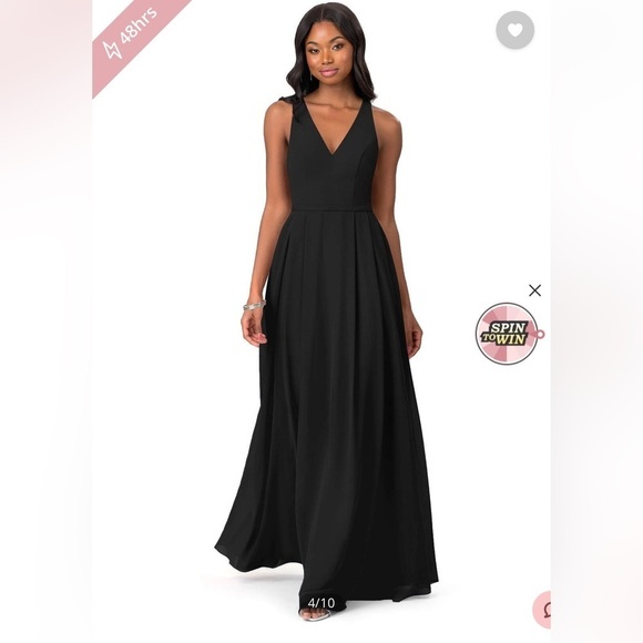 Azazie Black Open Back V Neck Dress A2 - Picture 1 of 7